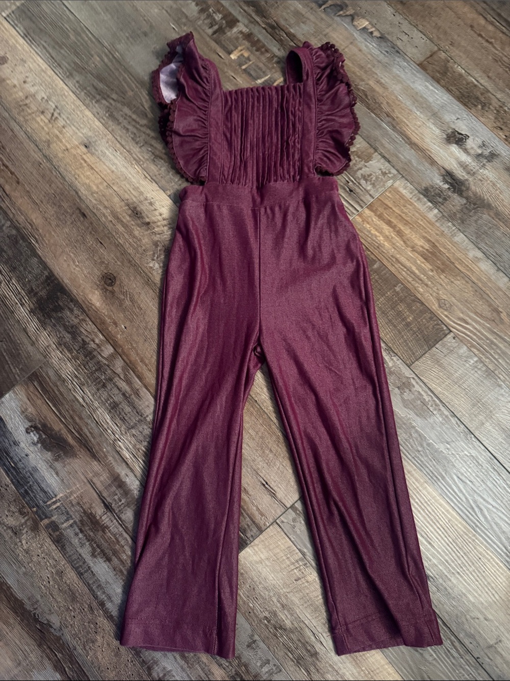 Takibabe 9 Ruffled Shoulder Wide-Leg Jumpsuit in Burgundy